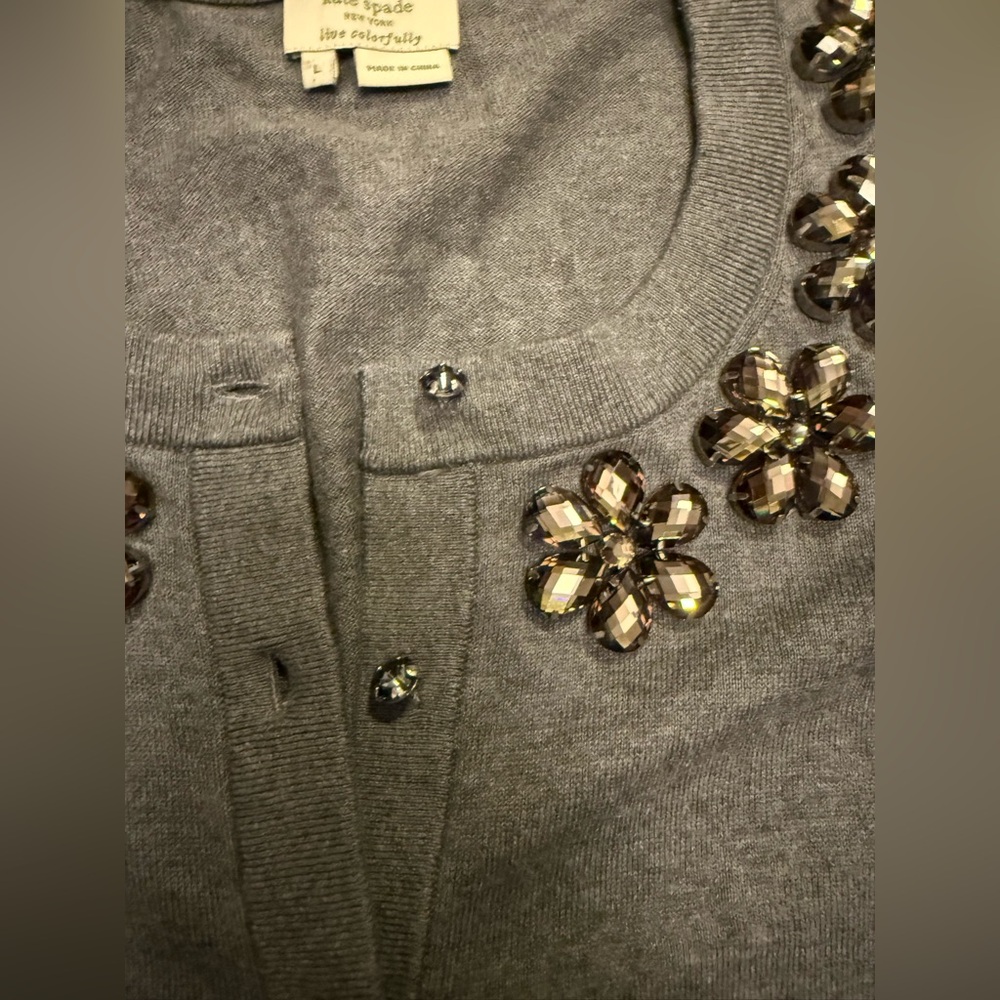Kate spade Leni embellished cardigan gray sweater EUC size large - Picture 4 of 5